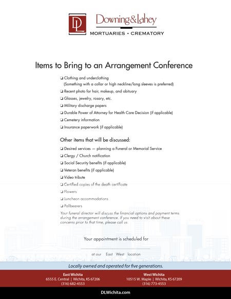 Items to Bring to an Arrangement