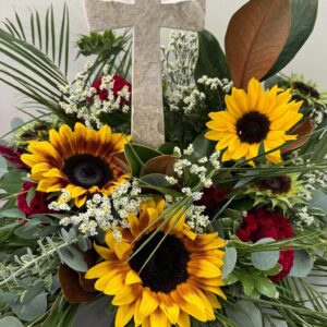 Kansas Limestone Cross w/ Fresh Flowers