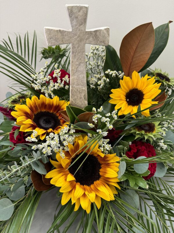 Kansas Limestone Cross w/ Fresh Flowers