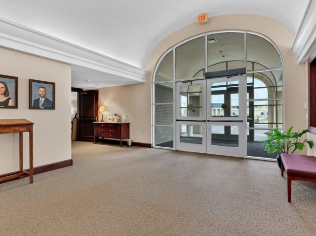 Modern chapel seating at Downing and Lahey West Wichita funeral home